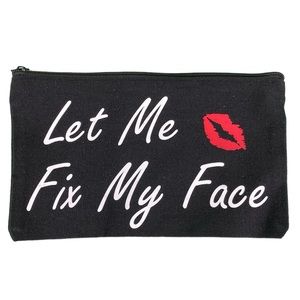 Cute Black Fix My Face Canvas Zip Top Makeup Pouch